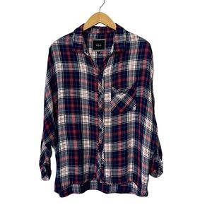 Rails Maddox Blue Red Plaid Dolman Sleeve Button Down Shirt Top Blouse Sz MD
